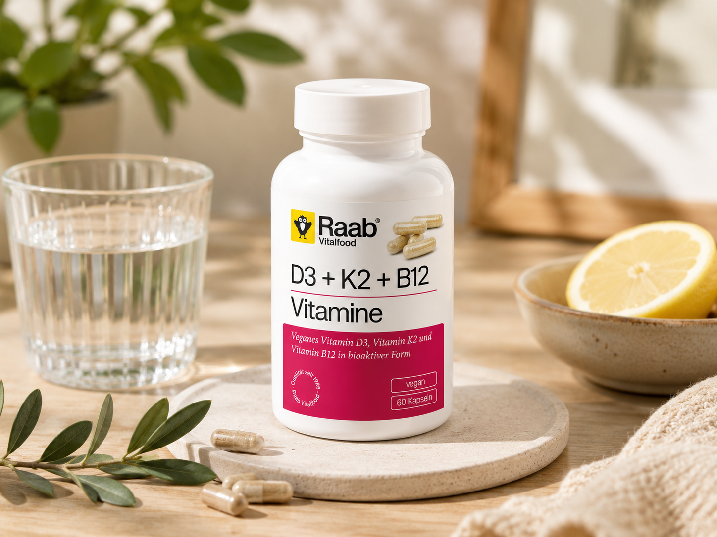 Bezlepkový Vitamín D3 + K2 + B12 veganský v bioaktivní formě 60 kapslí - Raab, eshop.celiakarna.cz